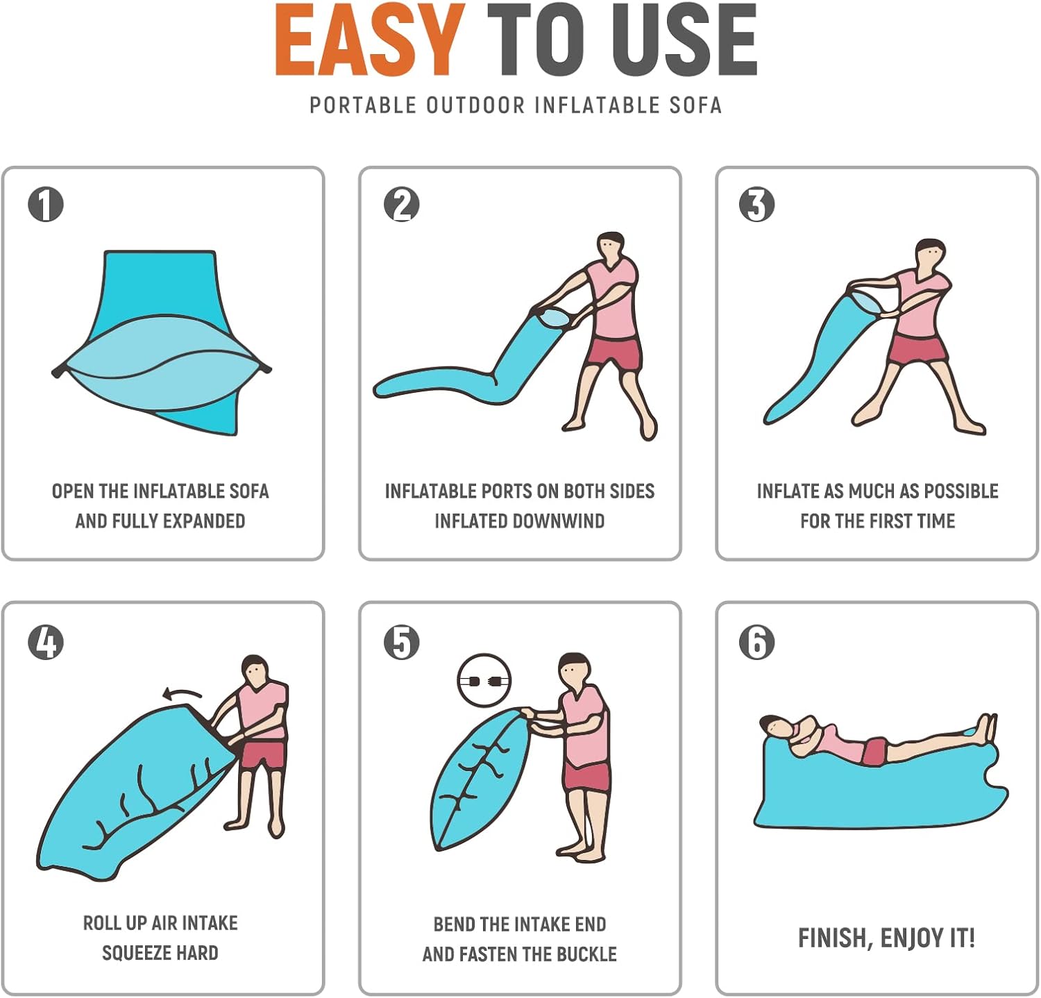 Tumbona inflable sofá de aire hamaca inflable portátil para acampar al aire libre – Diseño impermeable contra fugas de aire para senderismo,