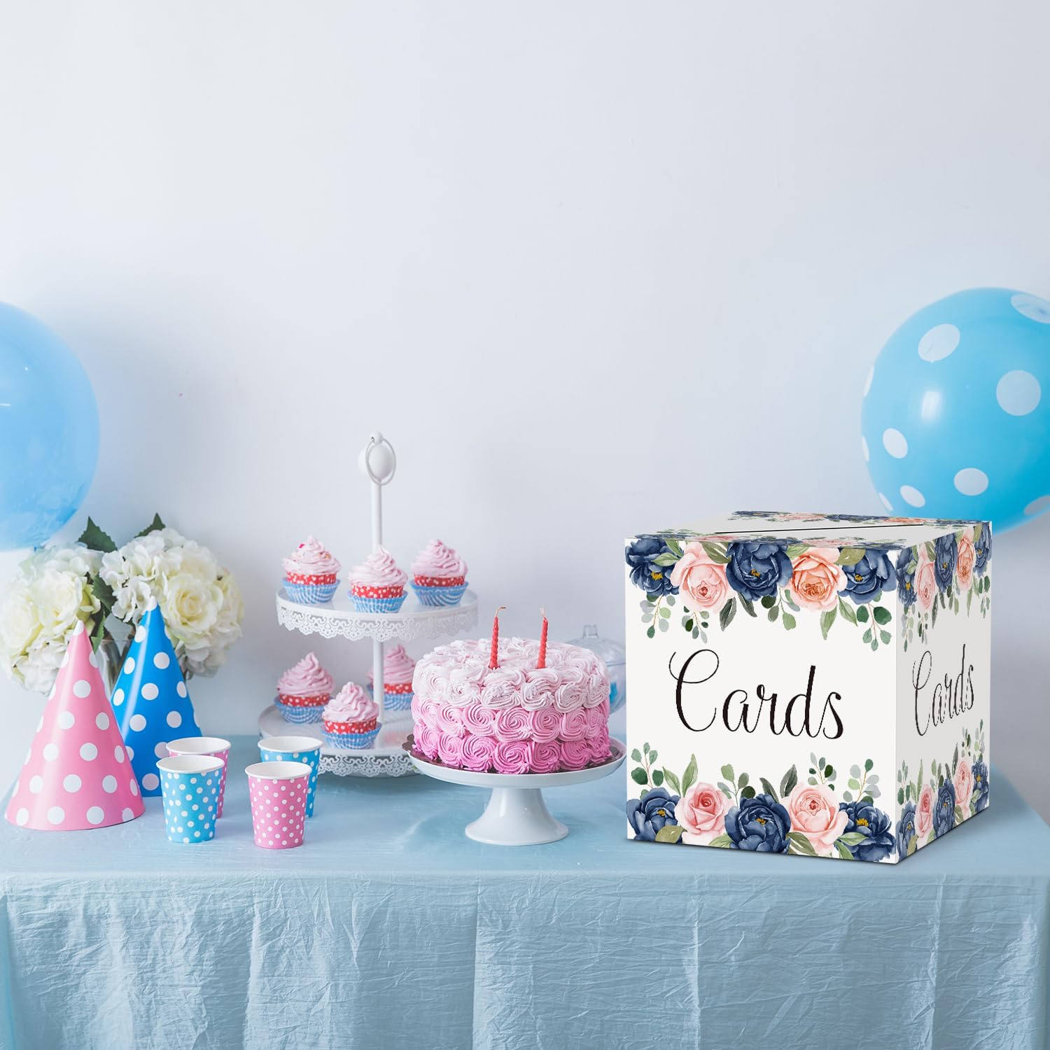 Caja de tarjetas con diseño floral de rosas, regalo o caja de dinero, suministros de recuerdo de fiesta, caja de recepción de tarjetas de rosa azul