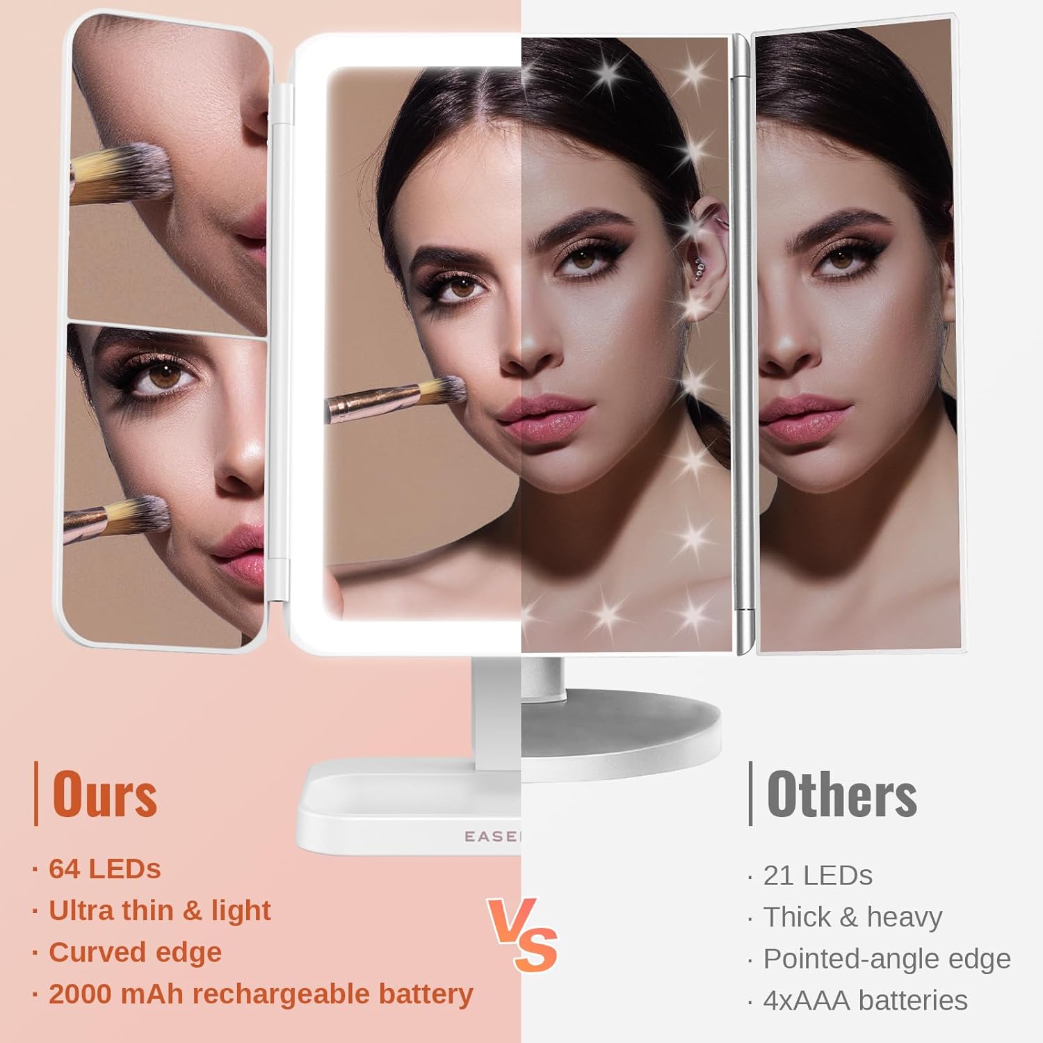 Espejo retrovisor Easehold con luz LED, tripliegue