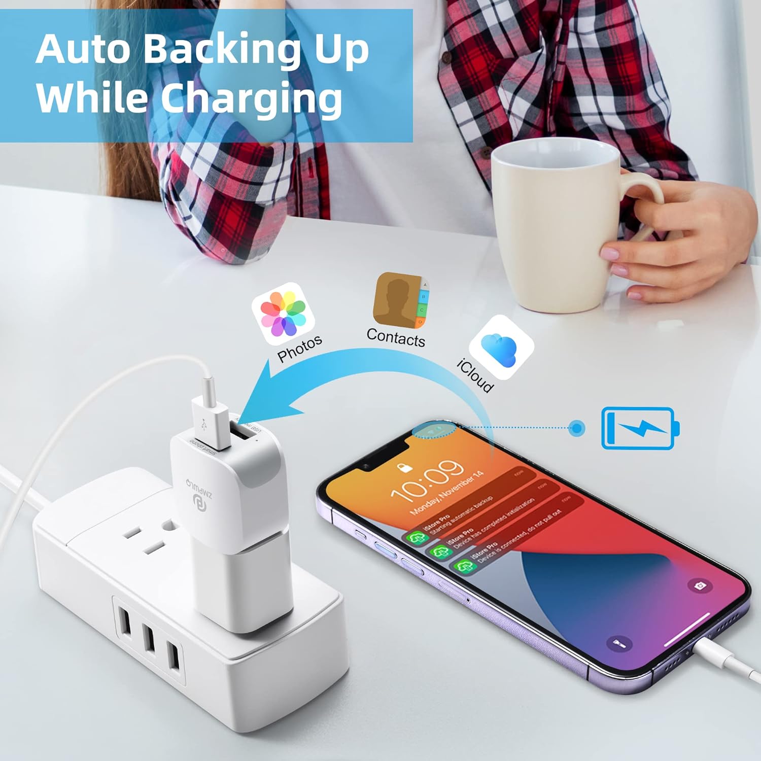 PL ZMPWLQ Adaptador de copia de seguridad automática para iPhonefoto-copia de seguridad-almacenamiento-cubo de datos para iPhone-Backup-Dispositivo
