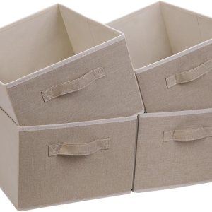BOMKEE Contenedores plegables de sorage, cestas de almacenamiento plegables de tela con asas, para el hogar y la oficina (juego de 4, beige, 15.4 x BOMKEE Contenedores plegables de sorage, cestas de almacenamiento plegables de tela con asas, para el hogar y la oficina (juego de 4, beige, 15.4 x