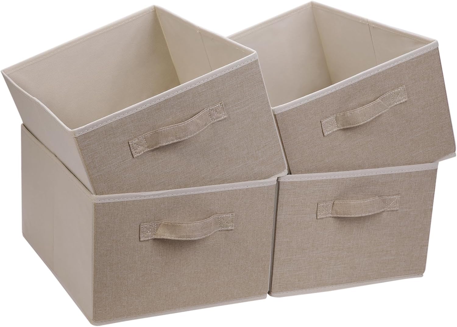 BOMKEE Contenedores plegables de sorage, cestas de almacenamiento plegables de tela con asas, para el hogar y la oficina (juego de 4, beige, 15.4 x