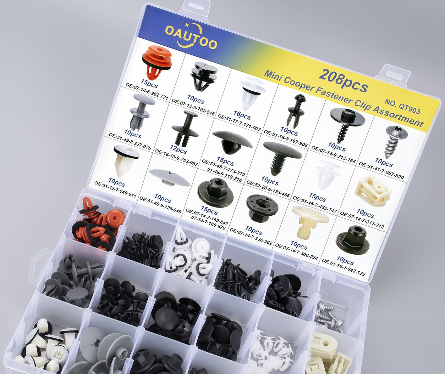 OAUTOO 208pcs para Mini Cooper Auto Cuerpo Interior y Exterior Retenedor Clip Clip Surtido