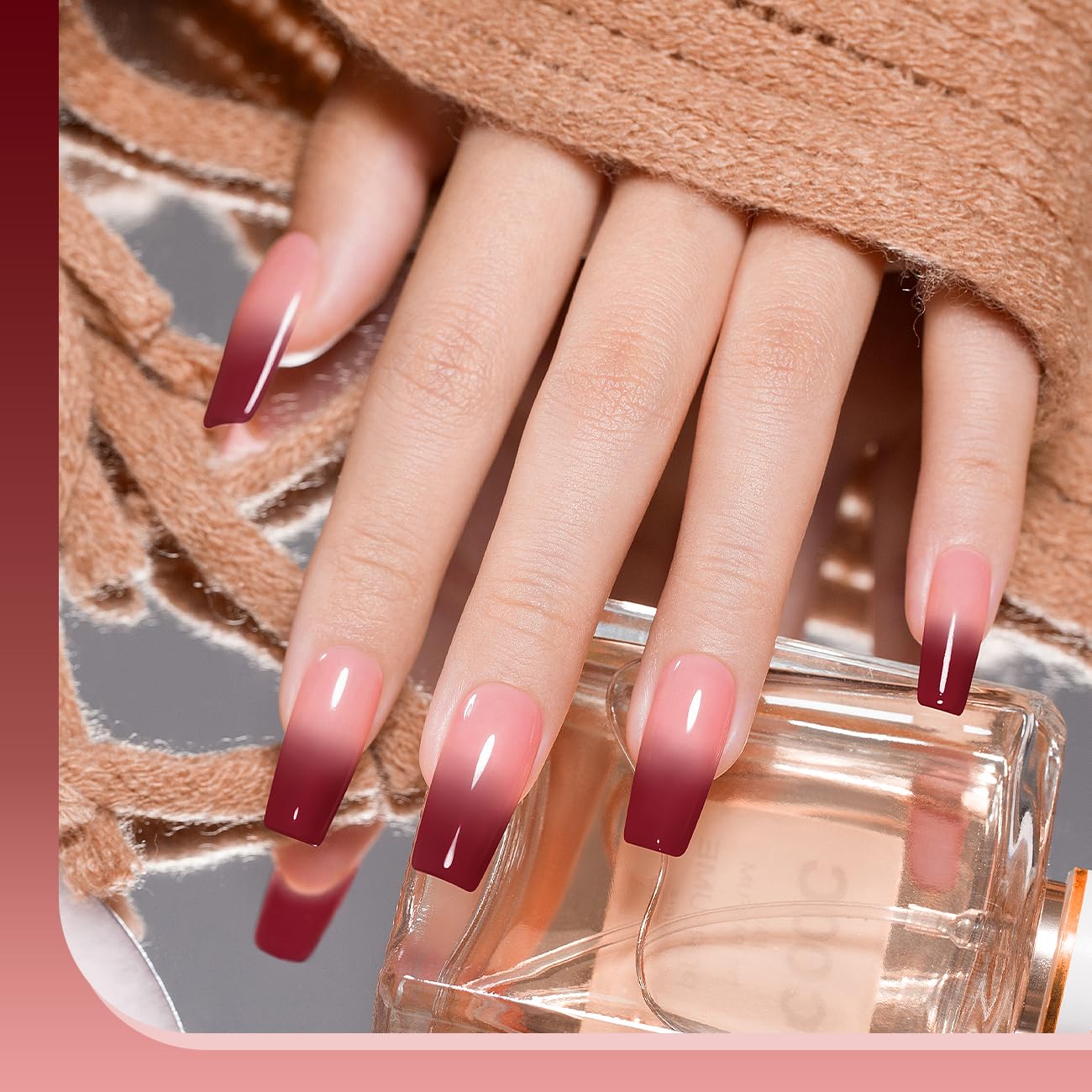 RARJSM Esmalte de uñas de gel que cambia de color, color rojo burdeos a rosa nude, 0.5 onzas líquidas, esmalte de uñas en gel que cambia el estado