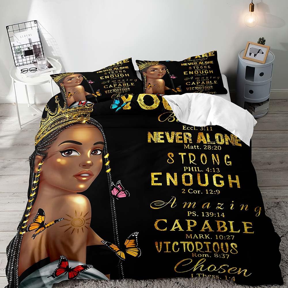LUVIVIHOME Juego de ropa de cama de 3 piezas para niñas negras afroamericanas, funda de edredón matrimonial, funda de edredón mágica con purpurina