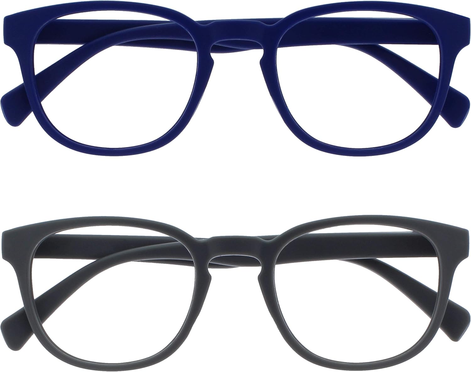 OPULIZE Pop – Paquete de 2 lentes de lectura para hombre y mujer, redondas, retro, lisas, color negro mate, con bisagras de resorte, RR2-17