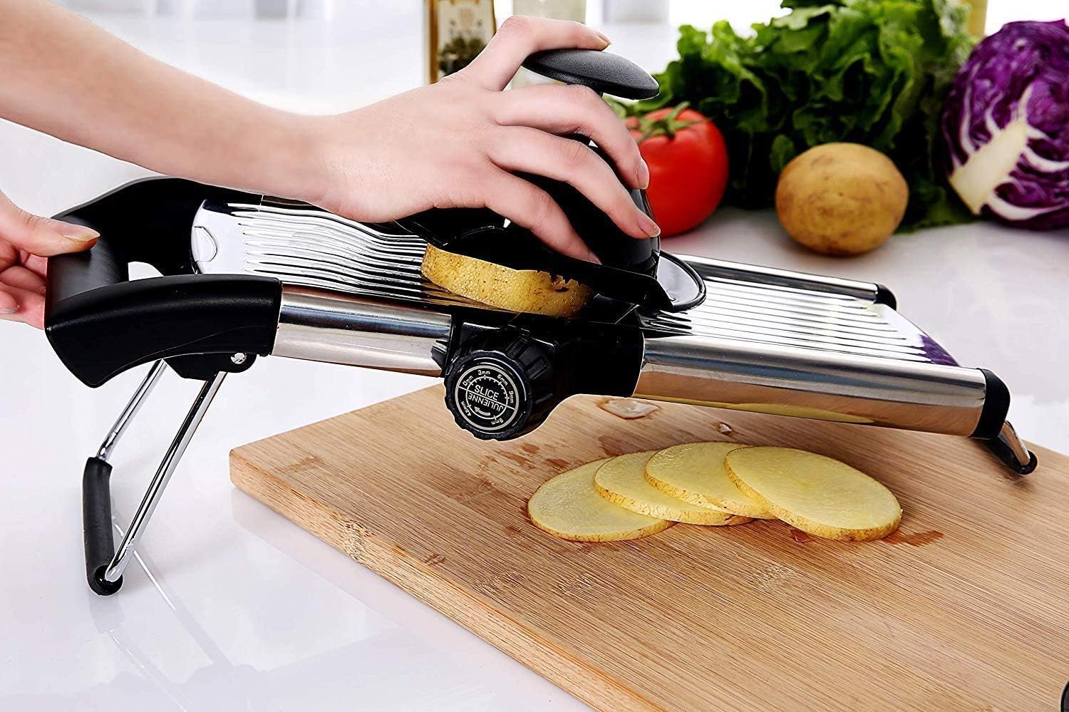 Upgraded Mandolina Food Slicer con hoja última intervensión Guantes Protección Contra Cortes y GuardiaAjustable French Fry Cutter y cortador