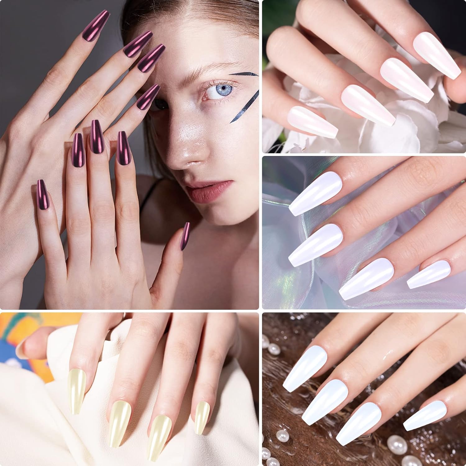 Artdone Polvo de uñas cromado, efecto espejo metálico, pigmento cromado, iridiscente, aurora, brillantina, sirena, perla, kit de polvo para esmalte