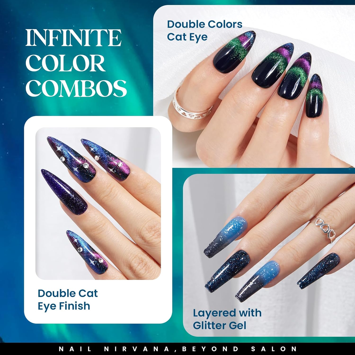 Beetles – Juego de 24 esmaltes de uñas de gel, 20 colores que cambian de color ojo de gato, juego de esmaltes de gel con purpurina con gel base,