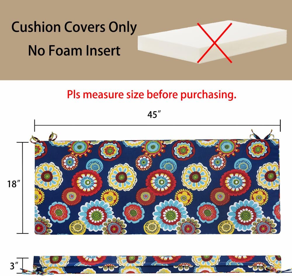 Funda de cojín para banco de patio, 45 x 18 x 3 pulgadas, resistente al agua, protección UV, muebles de exterior, funda de cojín de repuesto con