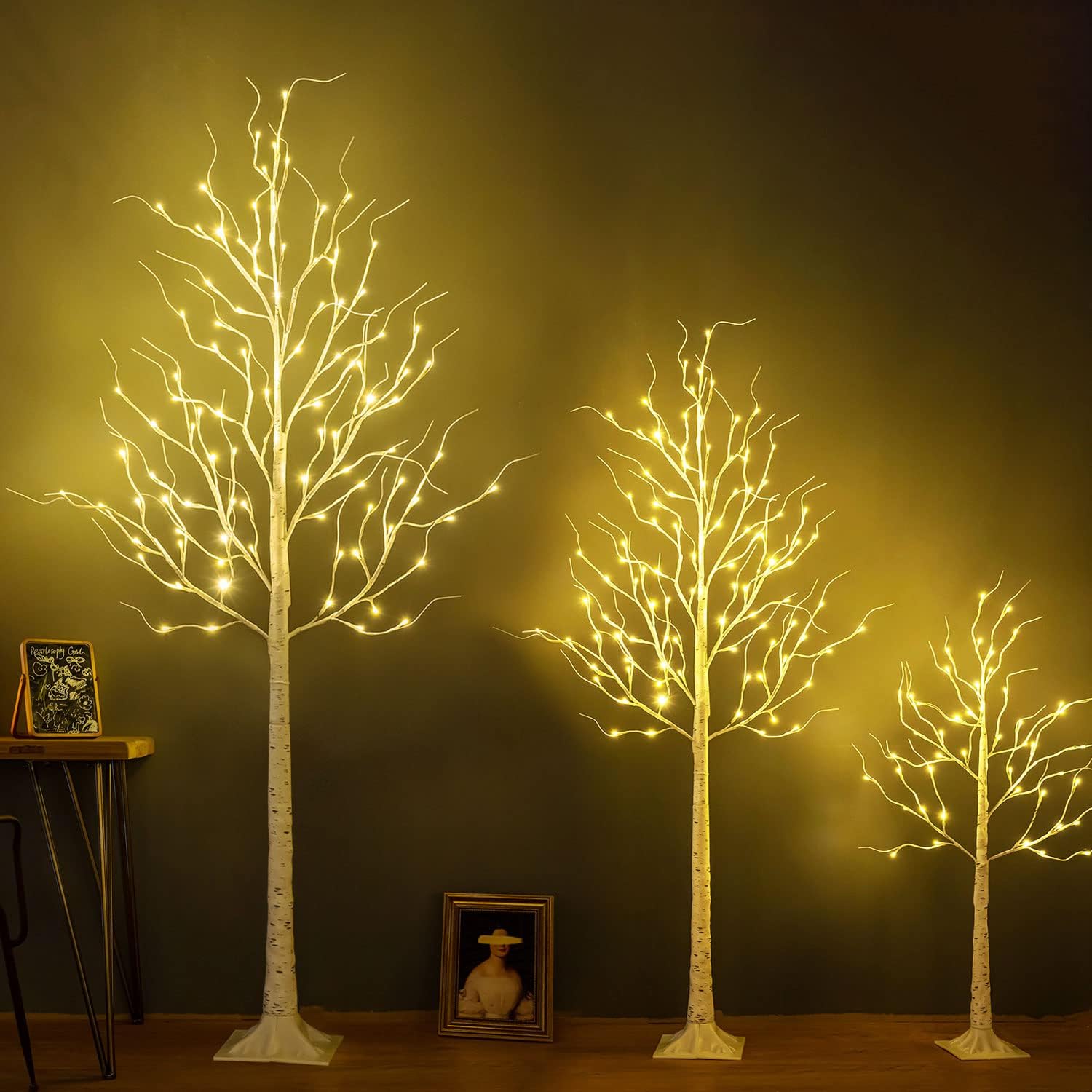 Árbol de abedul iluminado, 48 luces LED de abedul para interiores y exteriores, luz de árbol de ramita artificial de 9 modos, temporizador para