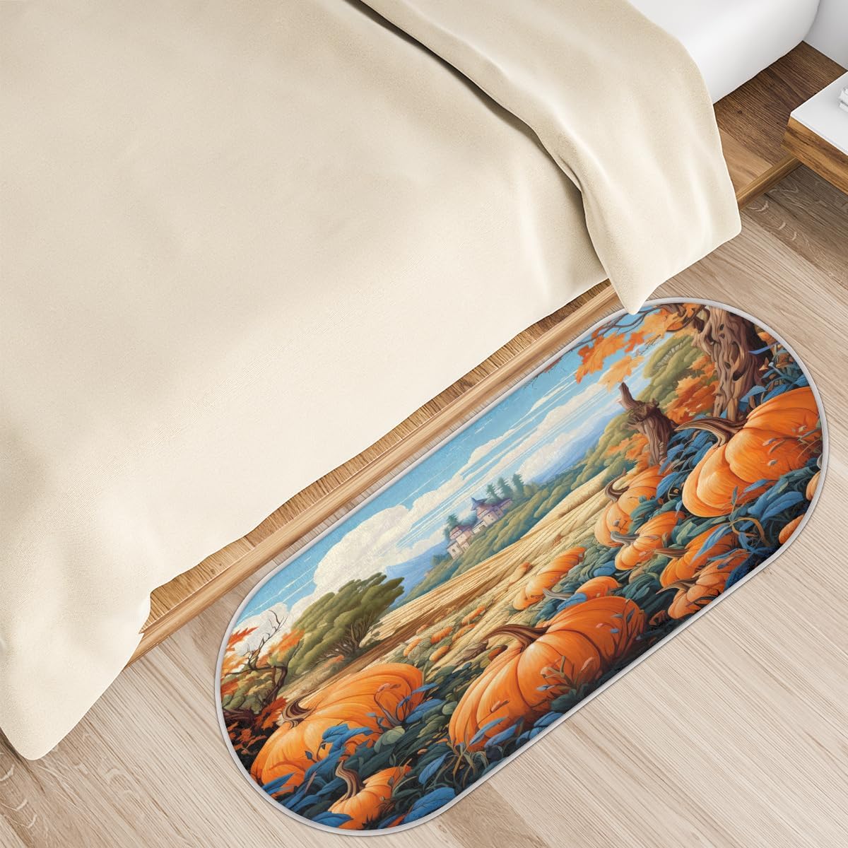 cfpolar Fall Maple Leaves Pumpkins Bathroom Rugs Non-Slip Bath Rug Microfiber Bath Mat Absorbent Kitchen Mats and Rugs Machine Washable Oval Plush
