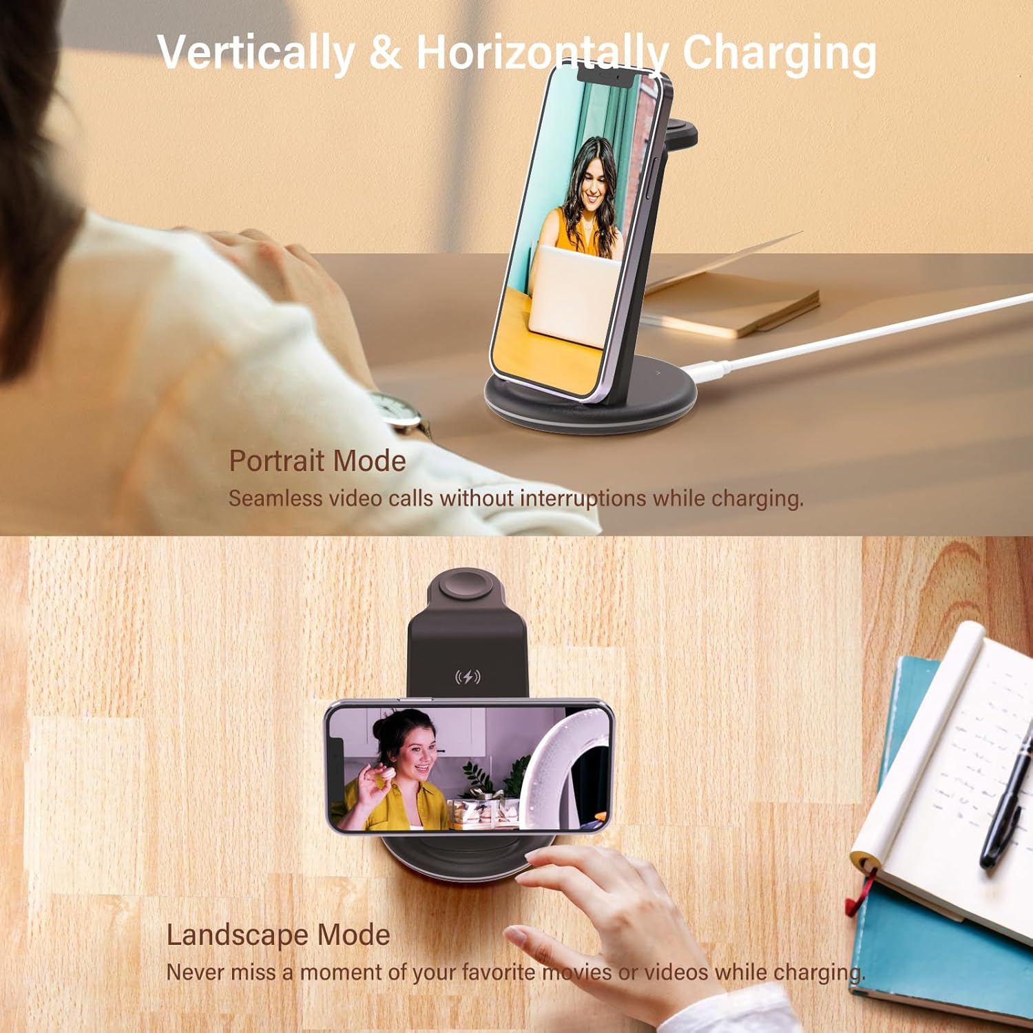 Cargador inalámbrico 3 en 1 para iPhone, base de carga rápida para múltiples dispositivos, estación de carga inalámbrica para iPhone