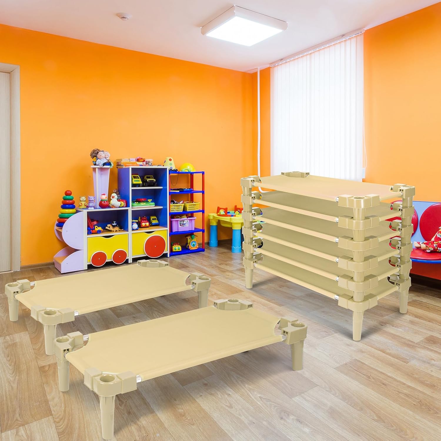 Cunas de guardería apilables para niños, 47 pulgadas de largo x 22 pulgadas de ancho, cuna portátil para dormir, cama portátil para muebles de aula