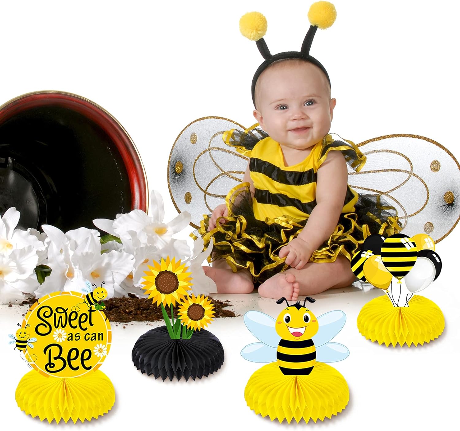 9 piezas de centro de mesa de abeja para bebé, centros de mesa de panal de abeja, centros de mesa para decoraciones temáticas del día de la abeja,