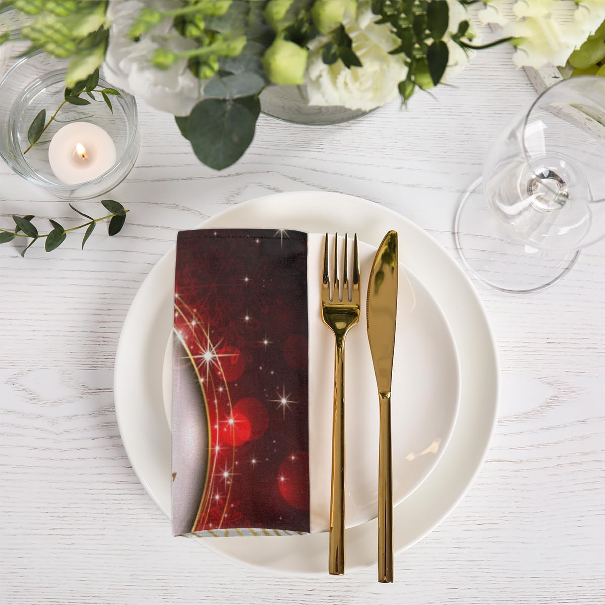 Cloth Napkins Set of 6 Merry Christmas 20×20 Inch Cloth Napkins Xmas Bell Washable Reusable Kitchen Dinner Napkins Table Decor for Wedding, Holiday