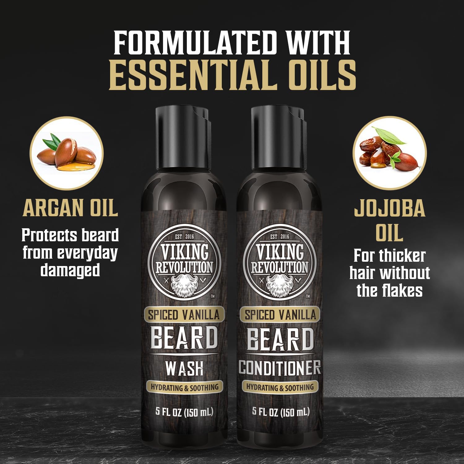 Viking Revolution Champú y acondicionador de barba para hombres con aceite de argán y aceite de jojoba, suavizante y fortalecedor para el cuidado de