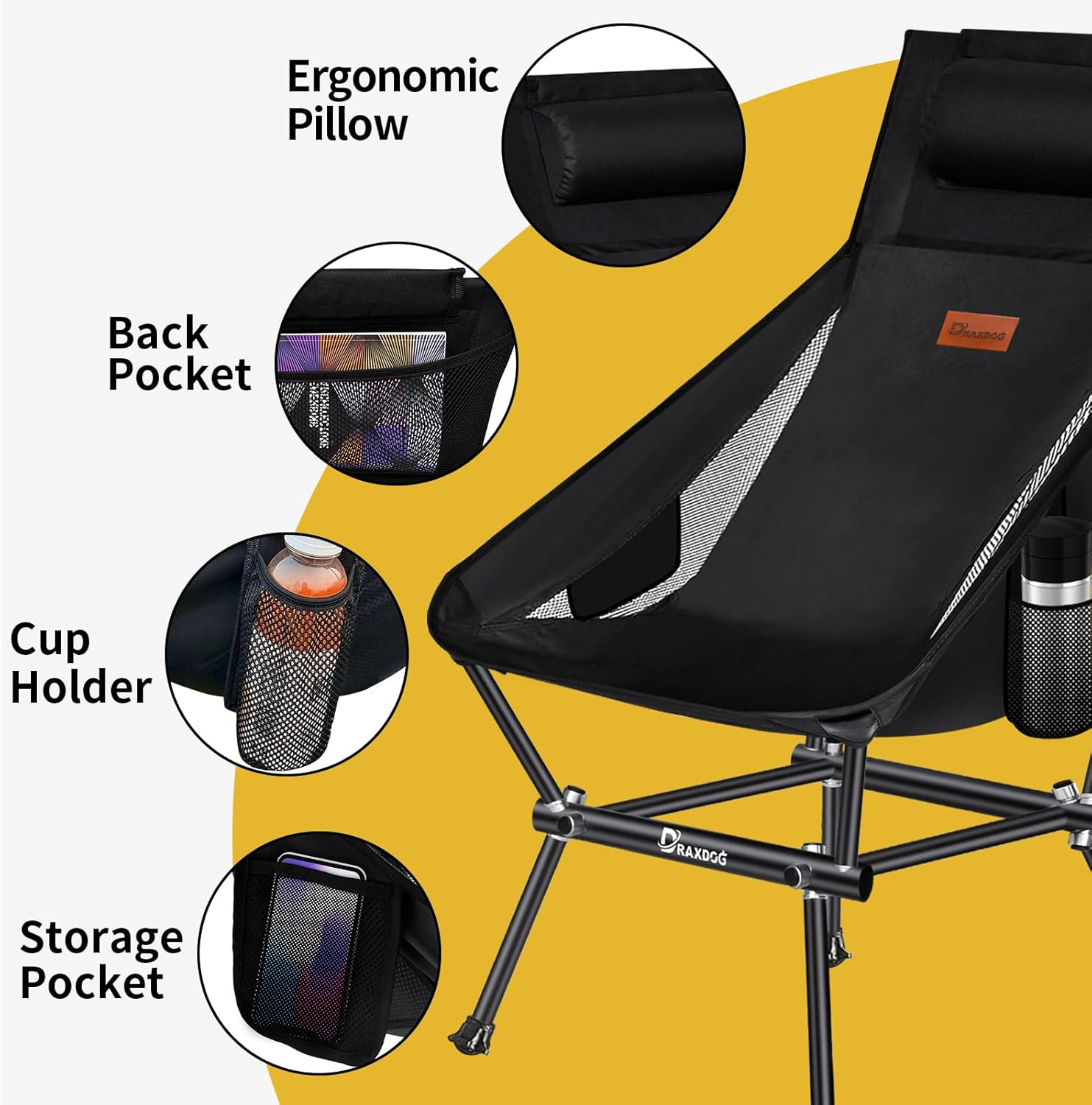 Silla de camping, patentada para la invención, incluye mochila de cortesía, silla plegable portátil, silla de playa con bolsillo lateral, silla de