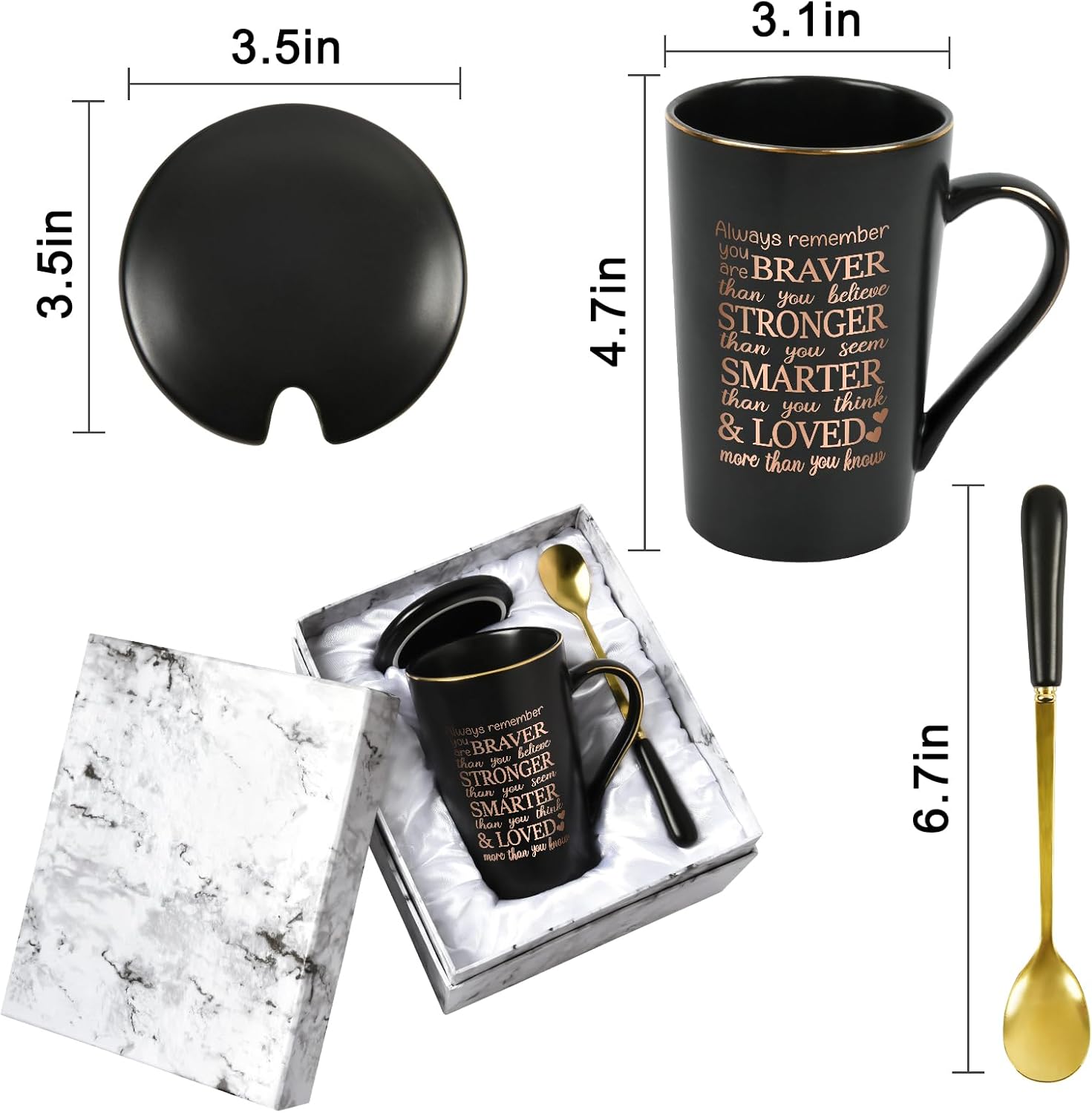YHRJWN Taza inspiradora con texto en inglés “Always Remember You Are Braver Than You Believe, You Are Loved”, regalos para mujeres con cáncer,