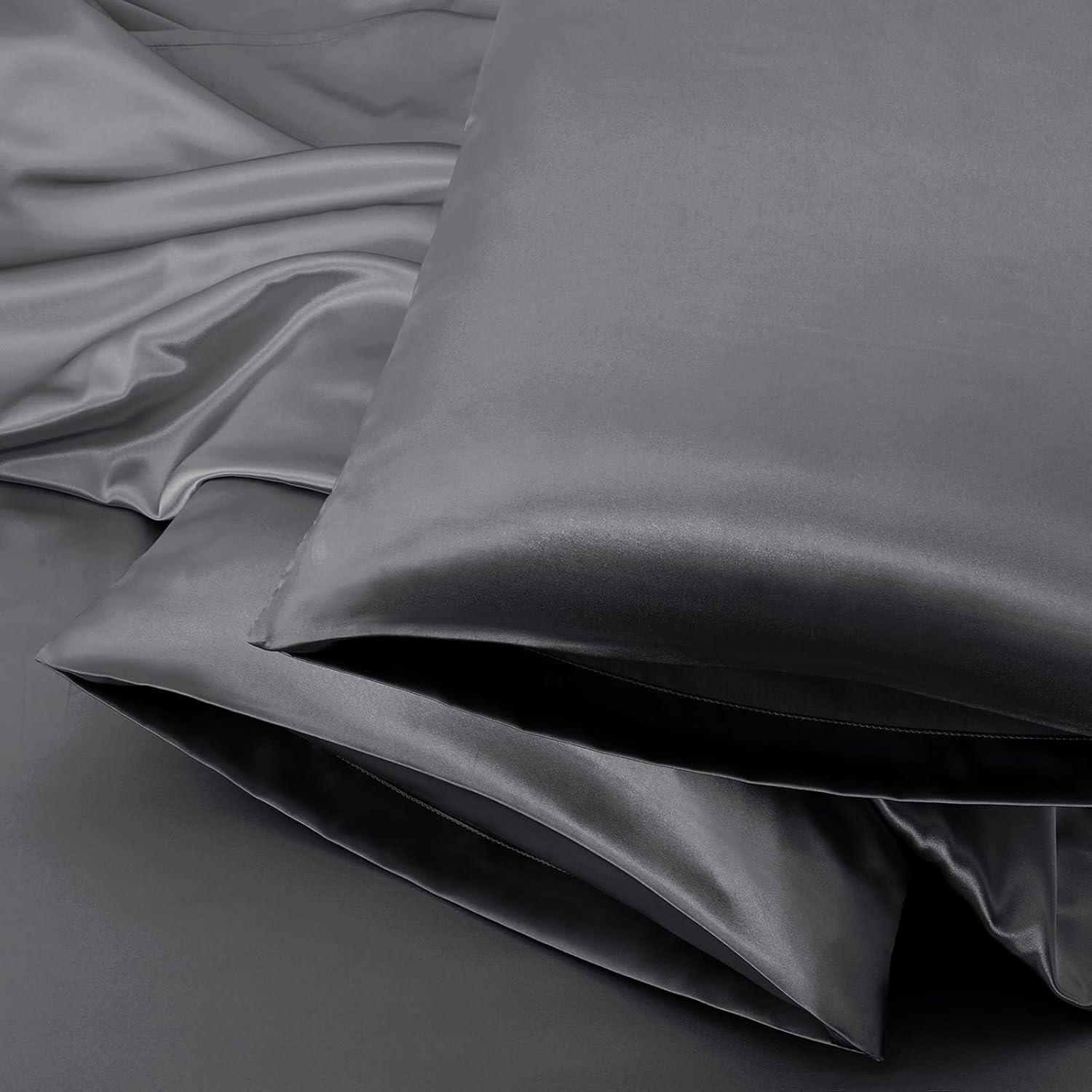 Juego de 2 fundas de almohada de satén para el cuerpo, 20 x 54 pulgadas, color gris oscuro, fundas de almohada corporal para adultos, suaves y