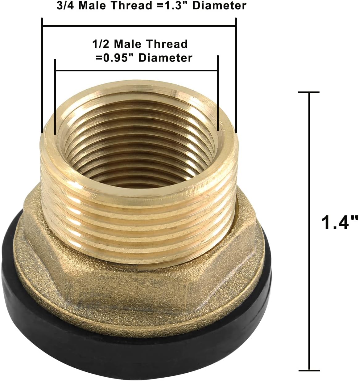 2 piezas de accesorios de mamparo de latón, conector de tanque de agua macho de 34 pulgadas hembra de 1 pulgada con 2 anillos de goma para barriles