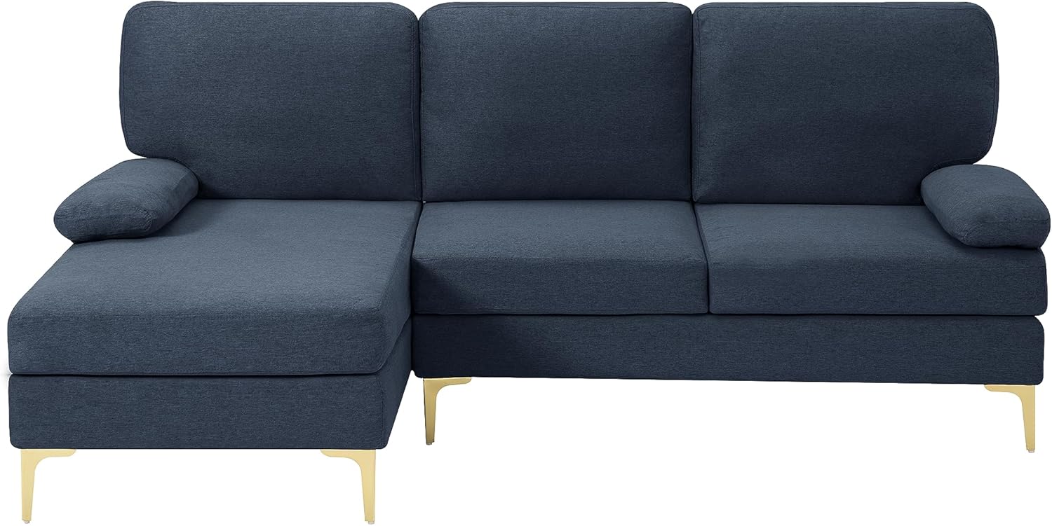 UBGO Sofá en forma de L de 79.5 pulgadas, sillón seccional orientado a la izquierda, sofás de tela moderna de 3 plazas con patas de metal dorado, 2