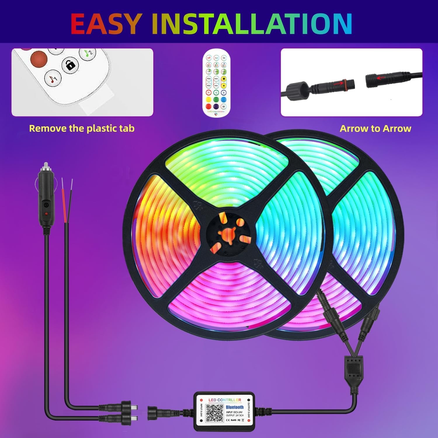 Luces LED de barco de 55 pies, 12 V APP RF control remoto pontón, luces de tira marina RGB impermeable IP66, luz interior de barco, luz de cubierta