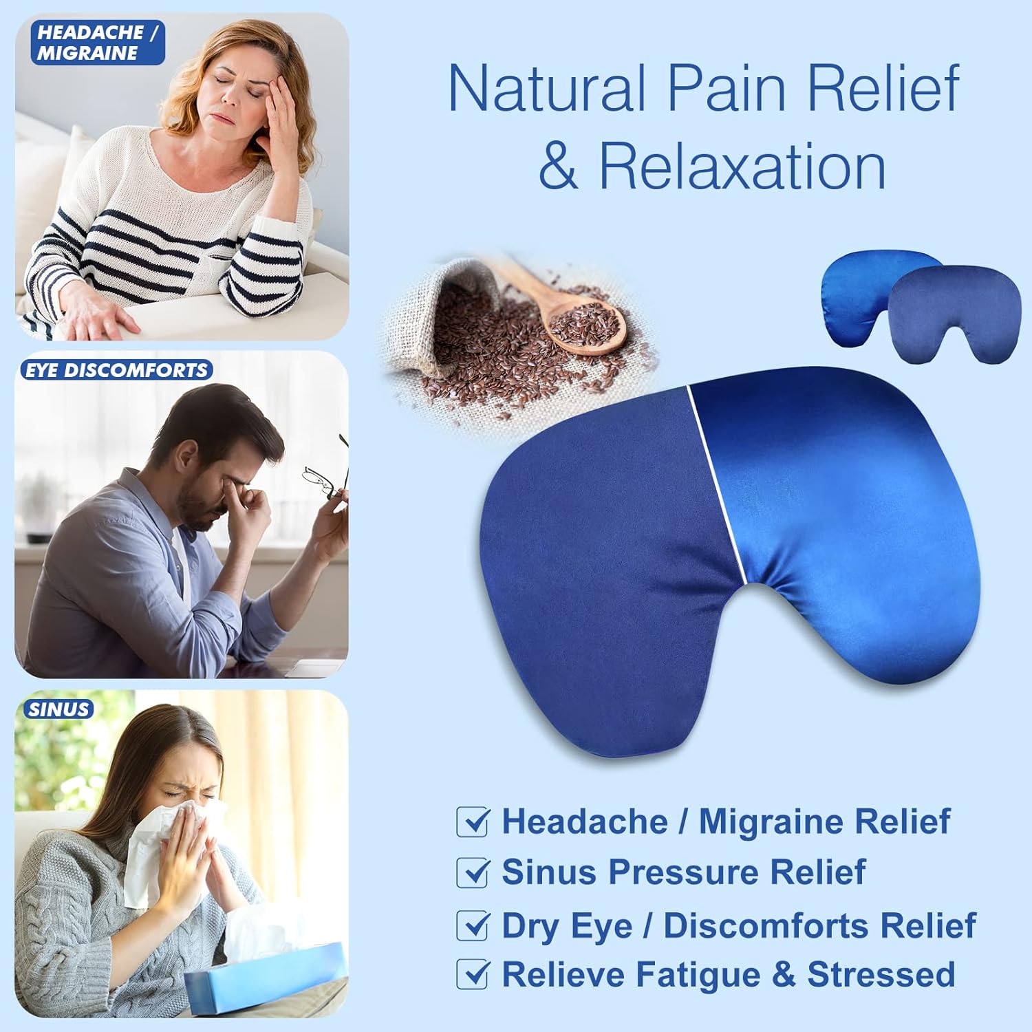 Atsuwell Máscara sinusal, máscara de ojos de compresión fría cálida para ojos secos, almohada pesada para ojos para microondas, almohadilla térmica