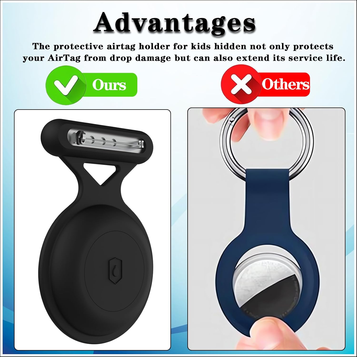 Funda impermeable para Airtag para niños, compatible con Apple Airtag, funda de silicona para rastreador GPS oculto con broche de alfiler, funda