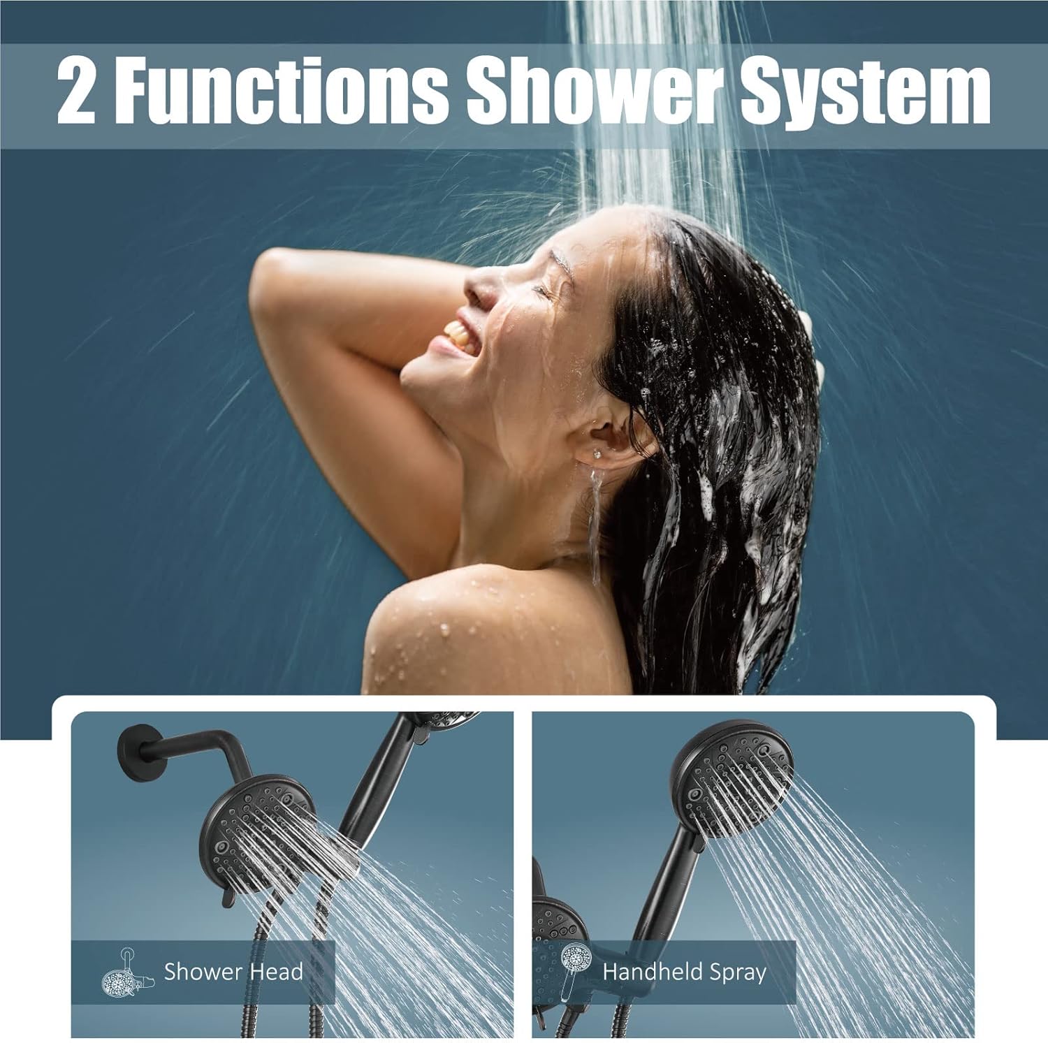 Aolemi Sistema de ducha de bronce aceitado de doble función, cabezal de ducha de lluvia 2 en 1 de 8 ajustes y grifo rociador manual de 8 ajustes,