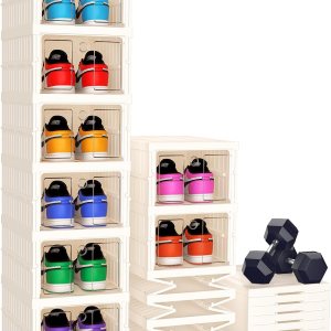 Caja de almacenamiento plegable para zapatos, organizador de 6 niveles de plástico con puerta transparente para entrada, contenedores de Caja de almacenamiento plegable para zapatos, organizador de 6 niveles de plástico con puerta transparente para entrada, contenedores de