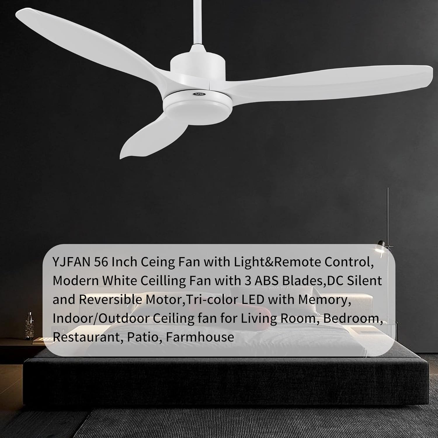 YJFAN Ventiladores de techo de 56 pulgadas con luces, ventilador de techo blanco moderno con control remoto, motor CC silencioso reversible, luz de