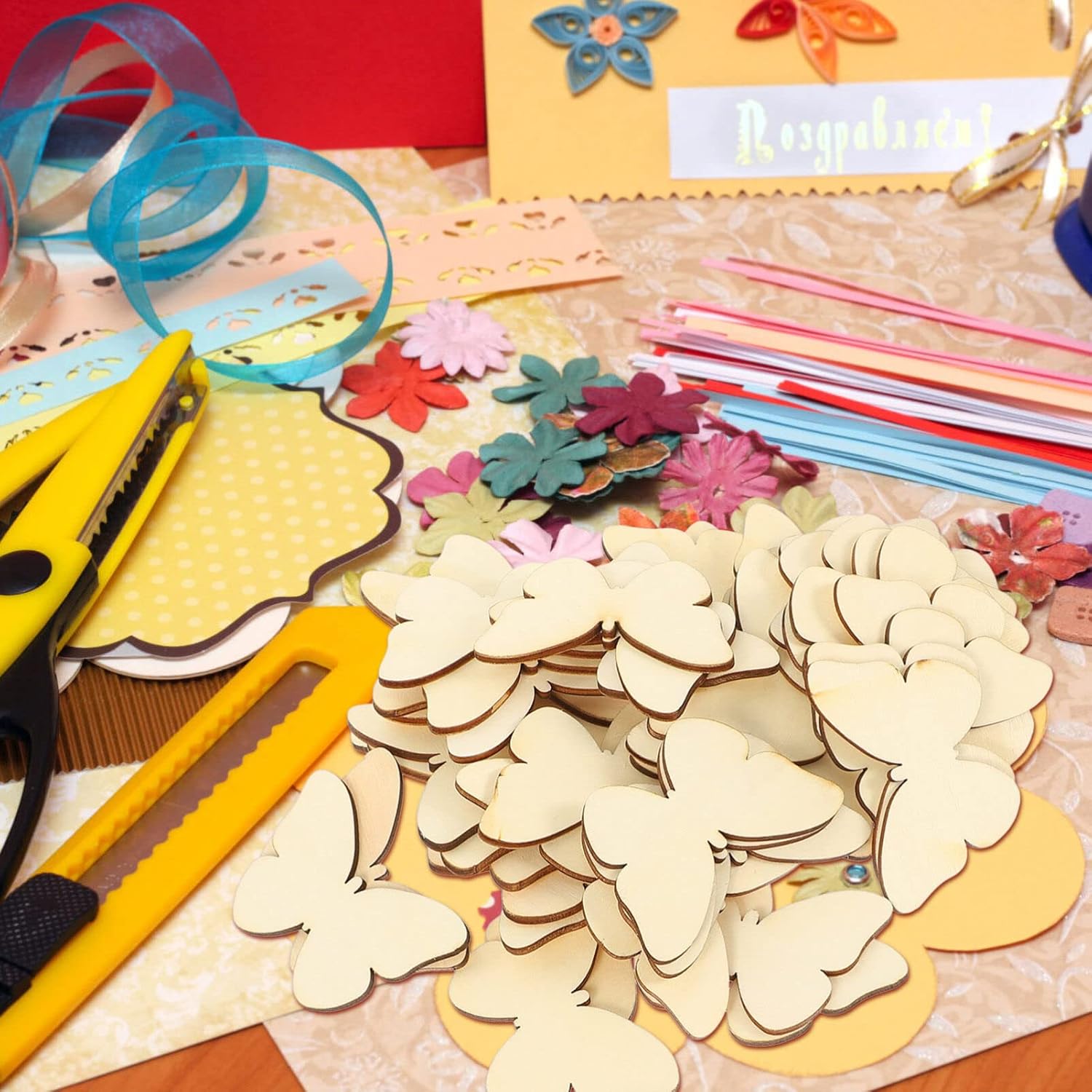 50 piezas de mariposas para adultos, madera natural en blanco en blanco con forma de mariposa, recortes para manualidades, boda, decoración del