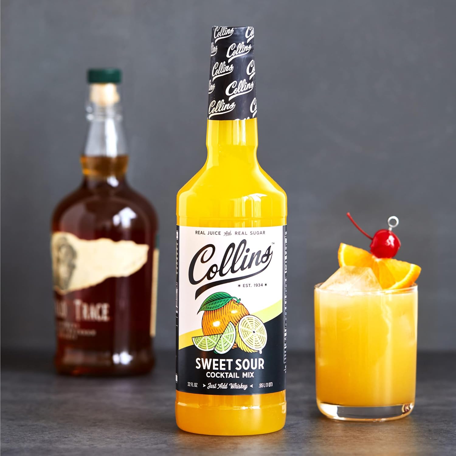 Collins Mezcla agridulce, hecha con jugo de naranja real y limón, ingrediente clásico de la receta de cóctel, 32 onzas líquidas