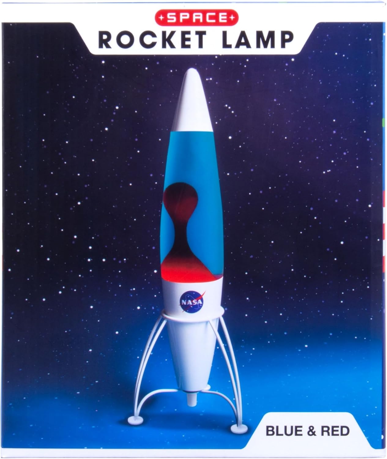 Lámpara de lava de cohete inspirada en la NASA. Incluye líquido azul y lava roja. 16.9 in17 pulgadas de alto. Alimentado por red eléctrica. Incluye