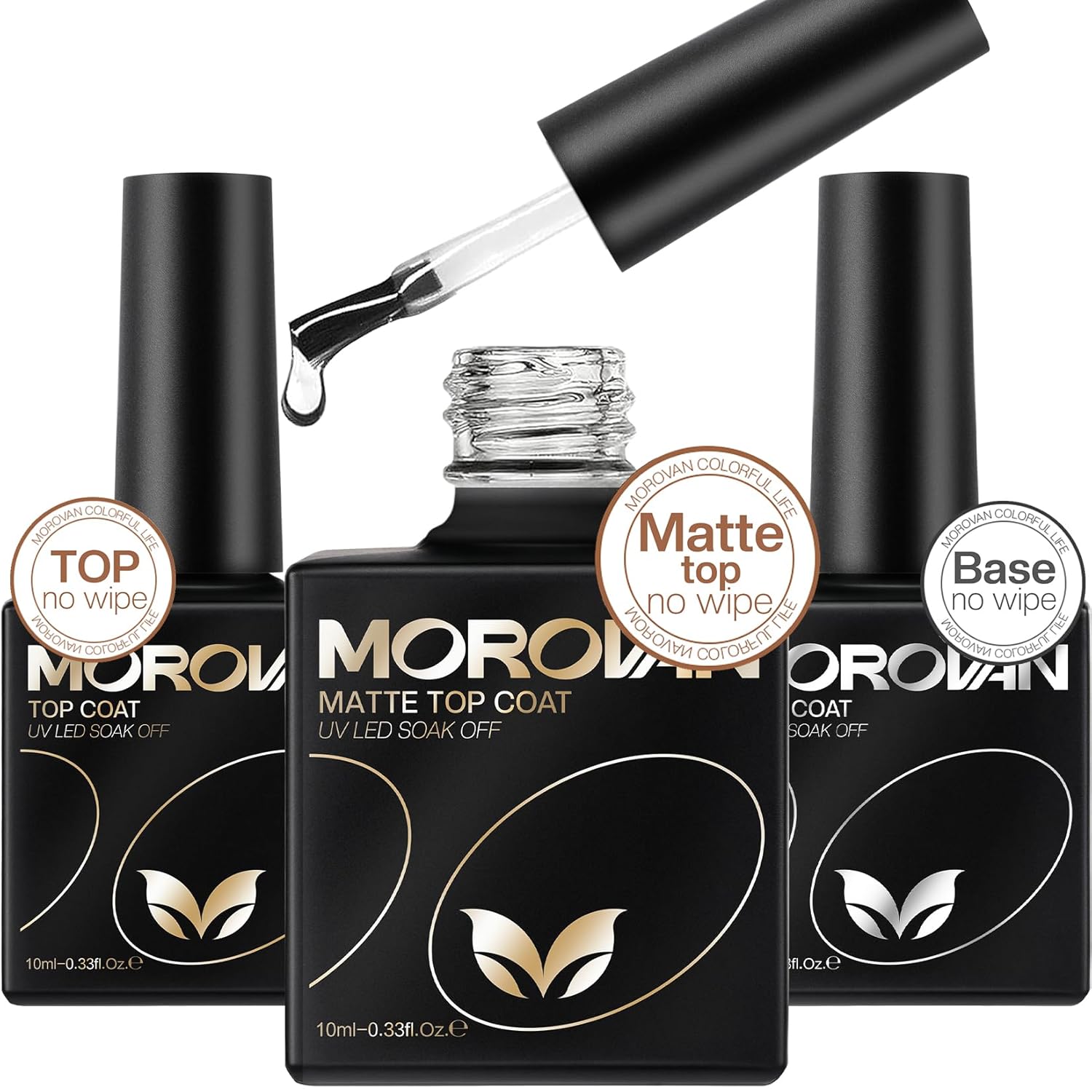 Morovan Capa base de gel 3 piezas no limpian gel brillo mate superior y capa base – lámpara de uñas de larga duración capa superior esmalte de uñas