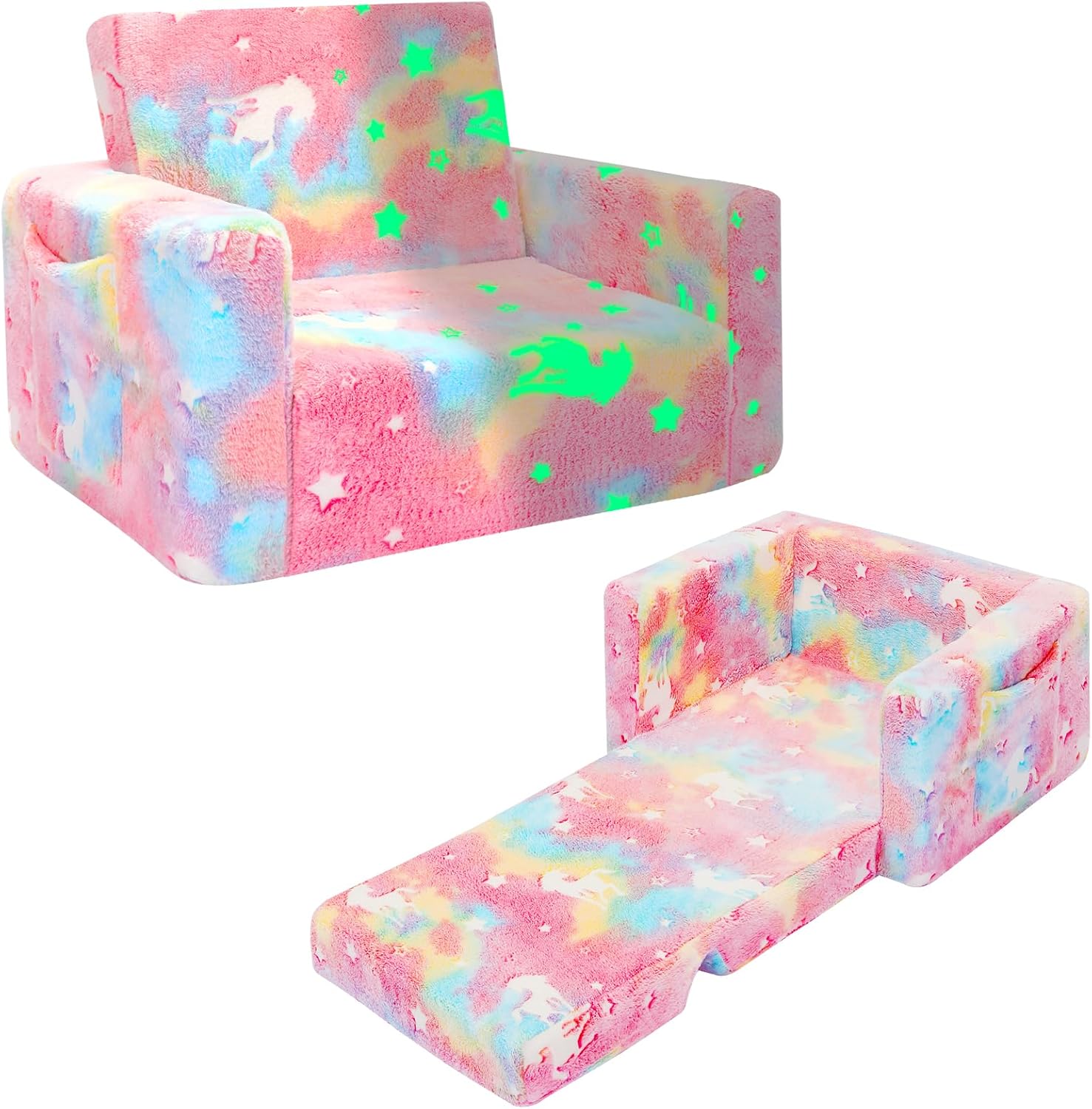 Sofá para niños pequeños, silla plegable para niños, sofá convertible para niños pequeños, sofá extraíble que brilla en la oscuridad, regalo de