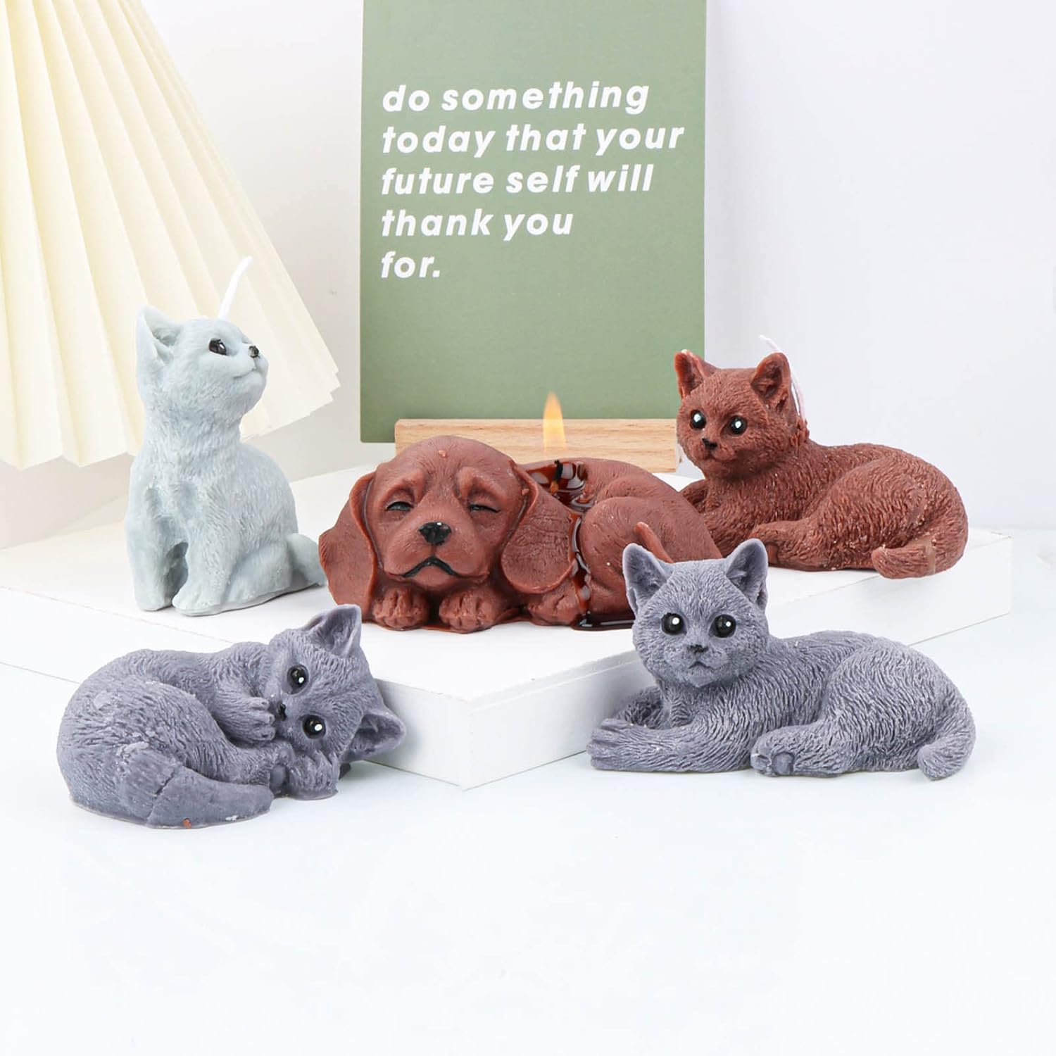 Grainrain Moldes de vela hechos a mano 3D molde de fabricación de velas molde de jabón de silicona animal gato (SXY231)