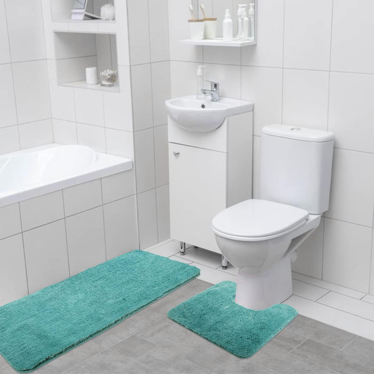 Seavish Alfombra de baño de contorno Aqua de 19.5 x 19.5 pulgadas, alfombra de inodoro en forma de U, suave, cómoda, antideslizante, para piso de