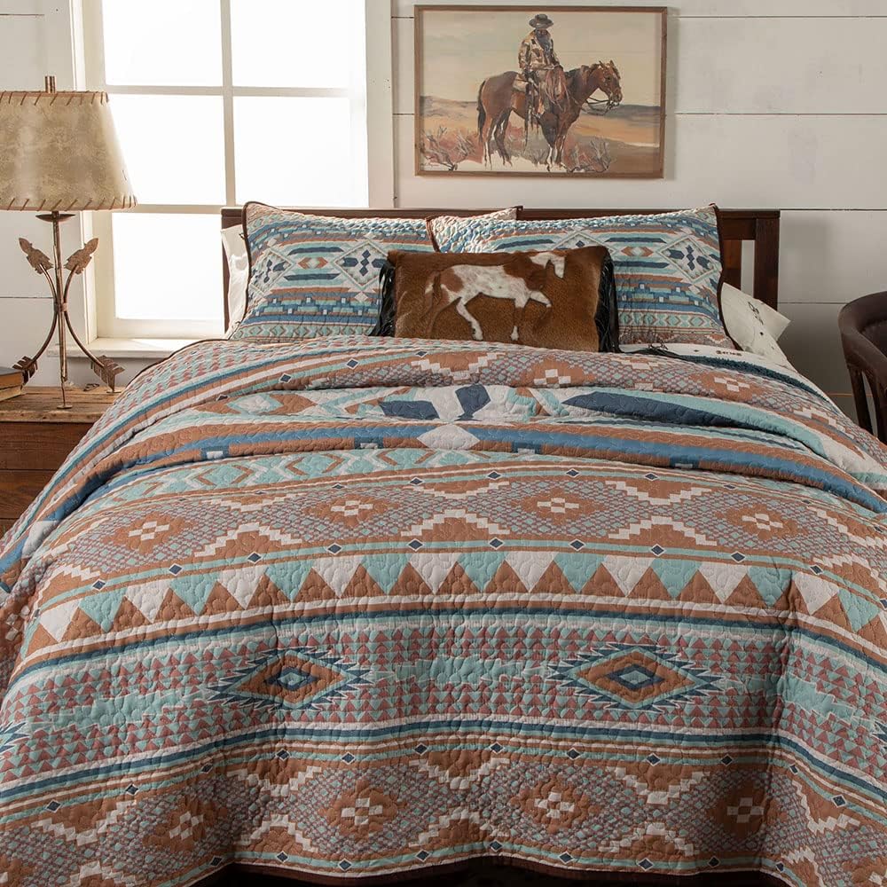 Rod’s Sedona Spring (juego de edredón) – Geométrico del suroeste – Turquesa azul óxido terracota – Juego de ropa de cama matrimonialQueen – (1)
