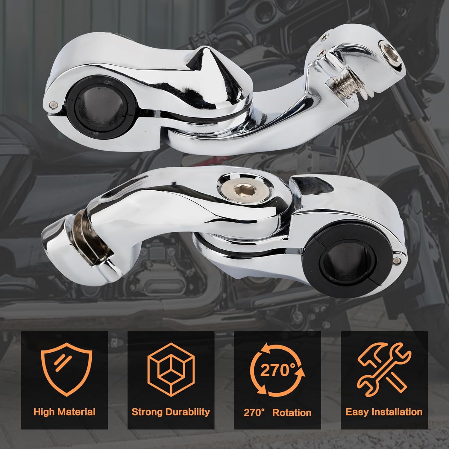 Estriberas cortas en ángulo para motocicleta de 1.25 pulgadas, reposapiés de barra de choque con abrazaderas kit de soportes compatible con Harley