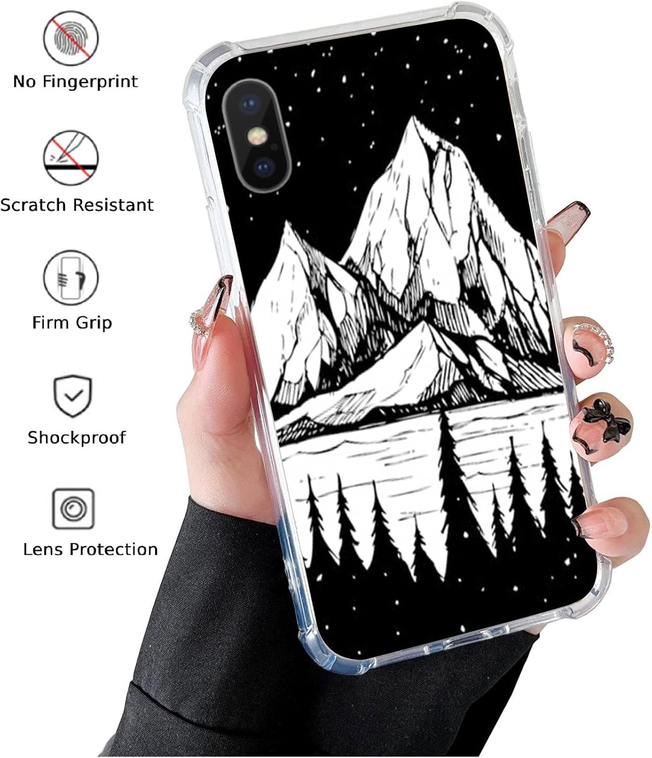 Funda estética para teléfono de noche de bosque de montaña compatible con iPhone XiPhone XS, Funda protectora de silicona a prueba de golpes de TPU