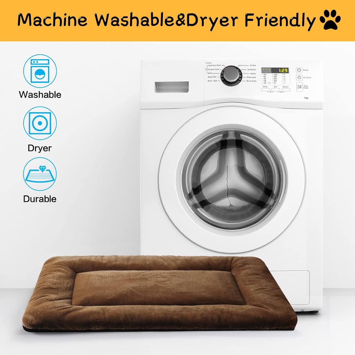 VERZEY Cama para perro, almohadilla ultrasuave de piel sintética para perros medianos, 30 pulgadas, marrón, lavable a máquina, antideslizante