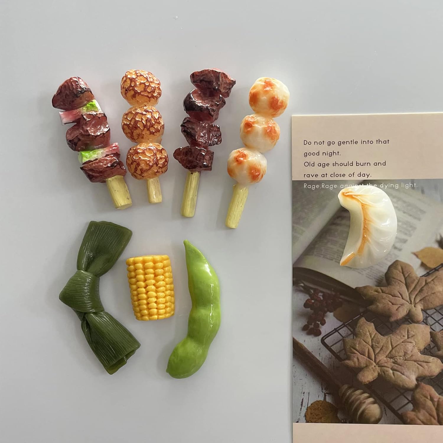 Bonitos imanes para refrigerador, paquete de 8 divertidos imanes para nevera, brochetas de simulación, imanes de comida 3D, imanes kawaii para