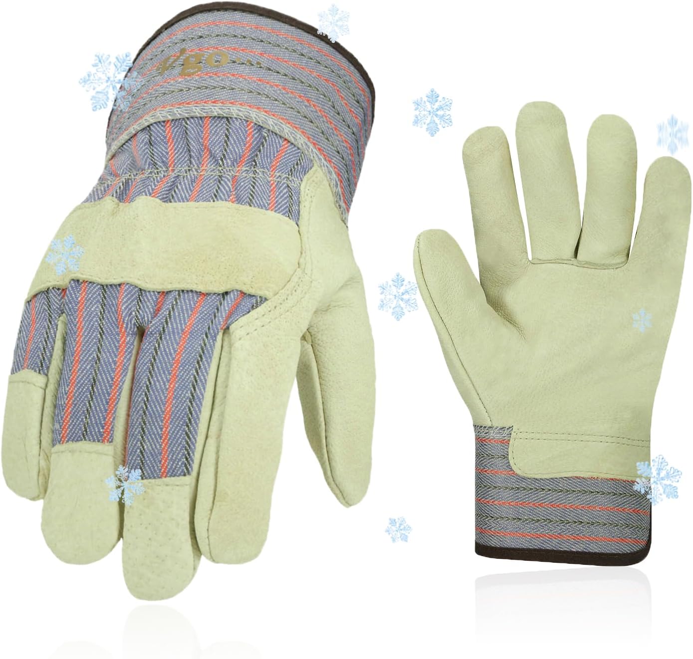 Vgo… PA3501F – 1 par de guantes de trabajo de piel de cerdo cálidos para invierno de 32.0 F32F para hombre, guantes de construcción, guantes de