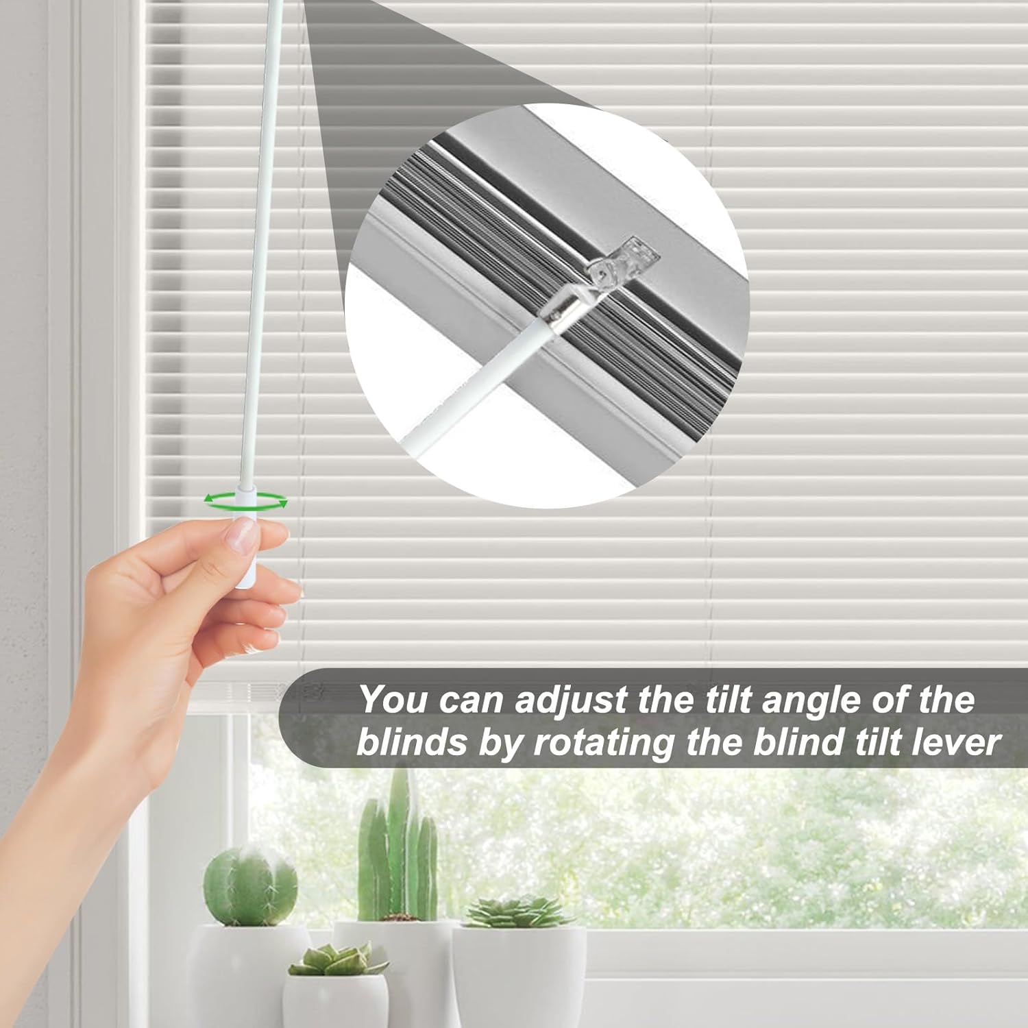 Varita ciega de fibra de vidrio blanca de 12 pulgadas con gancho de metal, varita inclinable para ventana, piezas de repuesto de control de varita