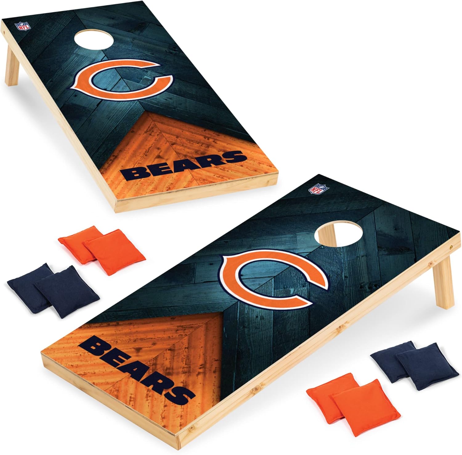 Wild Sports NFL – Juego de Cornhole de fútbol americano de 2 x 4 pies, tamaño reglamentario, de madera maciza con impresión directa, gráficos de