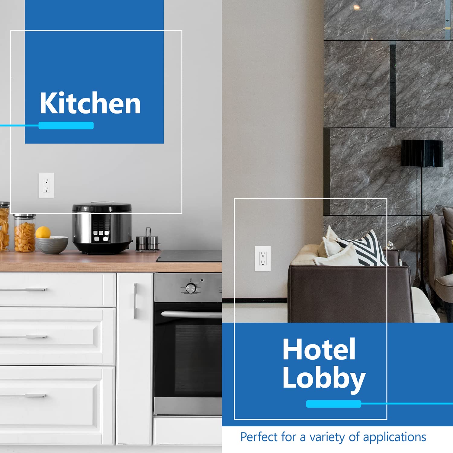 LIDER Receptáculo decorativo de acabado mate con cubierta facial intercambiable, salida de pared segura para niños, resistente a manipulaciones,