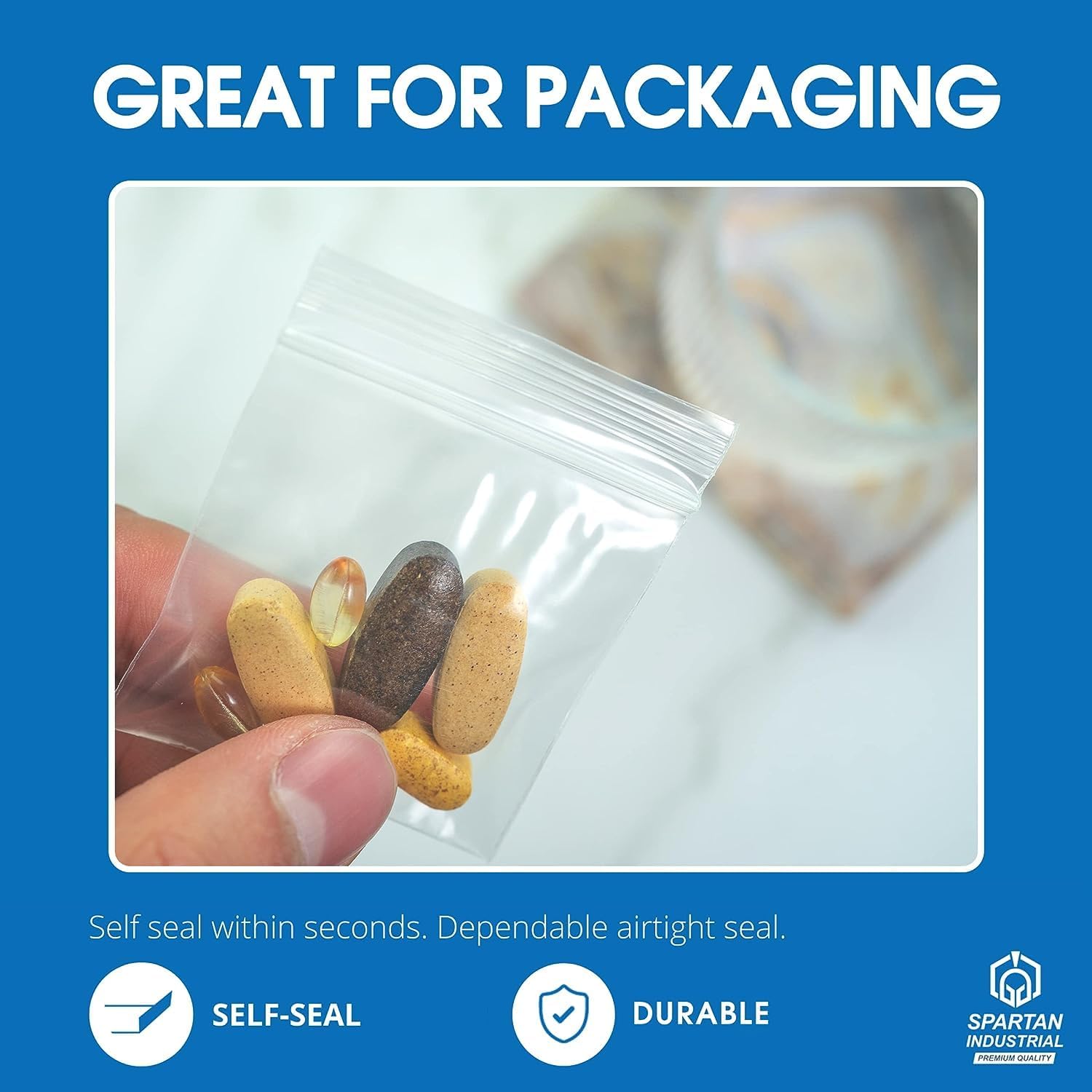 Spartan Industrial – Bolsas de polietileno de plástico transparente con cierre de 7 x 7 pulgadas (1000 unidades) de 2 mil con cierre resellable y