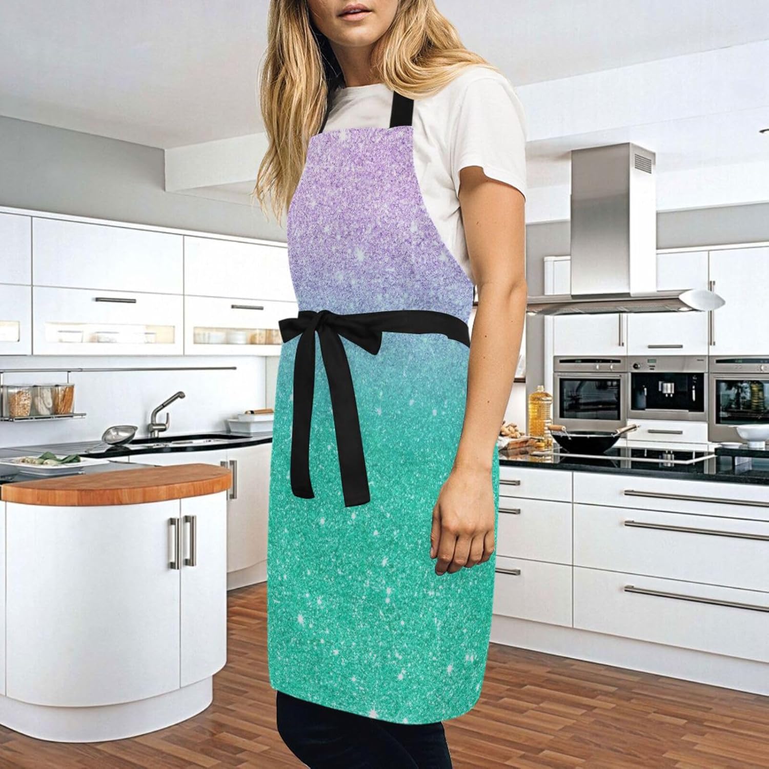 RPLIFE Green Yellow Glitter Chef Mens Apron, Two Pocket Cobbler Apron, Waterproof Apron Pockets, Cookie Baking Apron